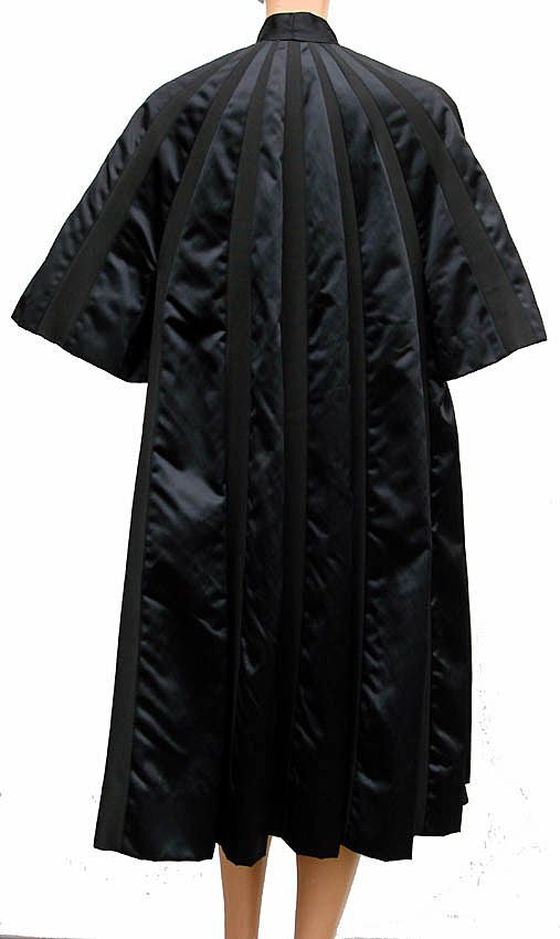 Vintage 1950s Black Silk Coat - Cape Sleeve - Poppy's Vintage Clothing