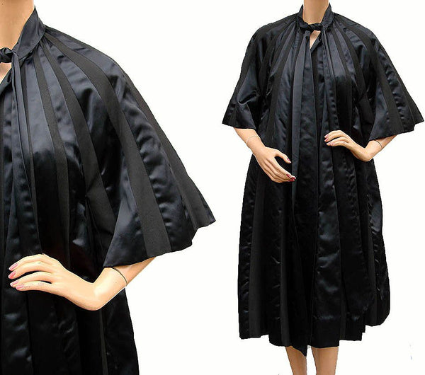 Vintage 1950s Black Silk Coat - Cape Sleeve - Poppy's Vintage Clothing