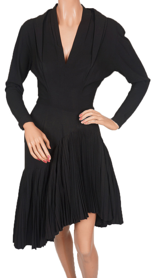 Vintage Couture Cocktail Dress Silk Crepe 1940s Fashion Size S / M - Poppy's Vintage Clothing
