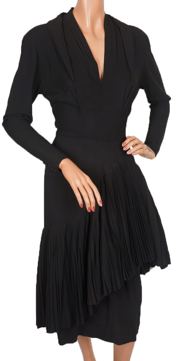 Vintage Couture Cocktail Dress Silk Crepe 1940s Fashion Size S / M - Poppy's Vintage Clothing