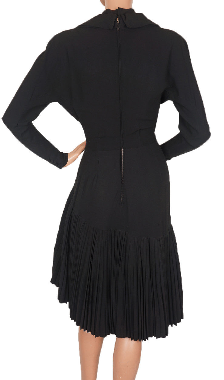 Vintage Couture Cocktail Dress Silk Crepe 1940s Fashion Size S / M - Poppy's Vintage Clothing