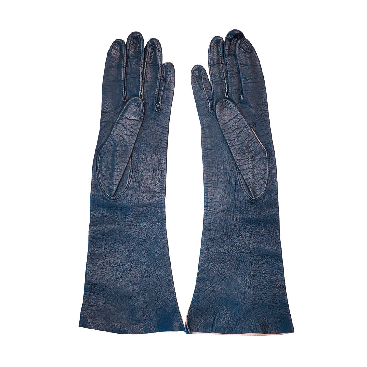 Vintage Blue Kid Leather Gloves with Embroidery 1940s Ladies Size 6.25 - Poppy's Vintage Clothing