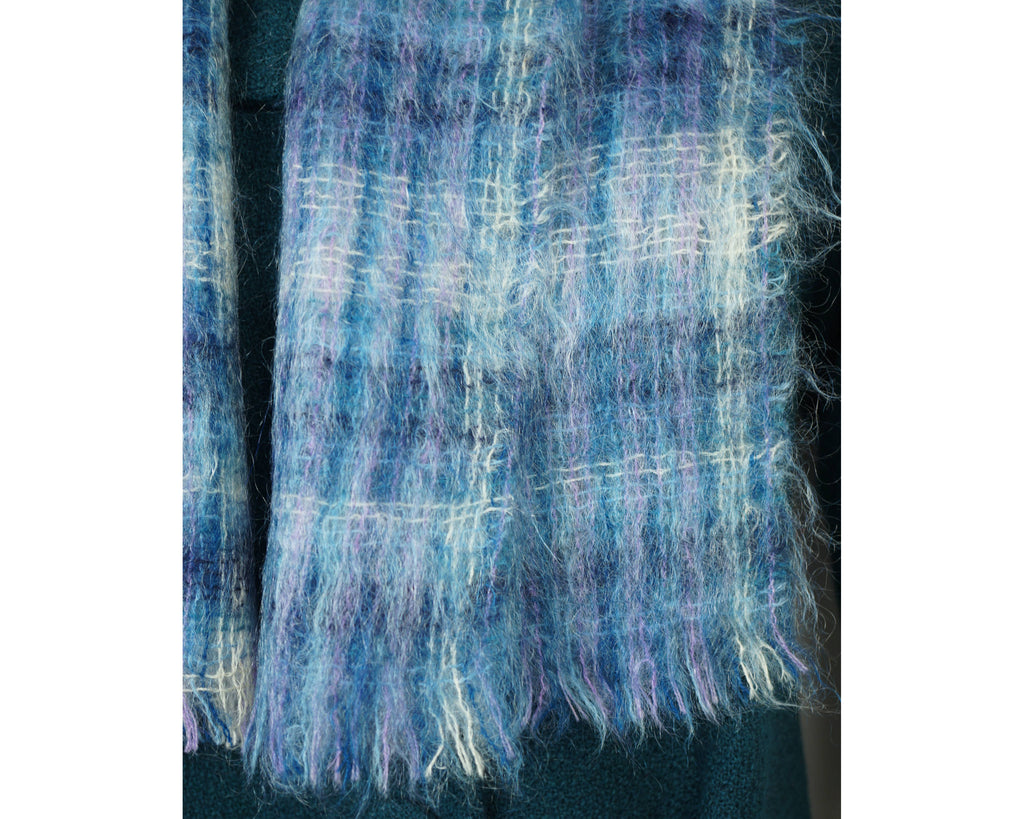 Vintage 60s Wool and Mohair Scarf Blue & Violet Heather Tones - Poppy's Vintage Clothing