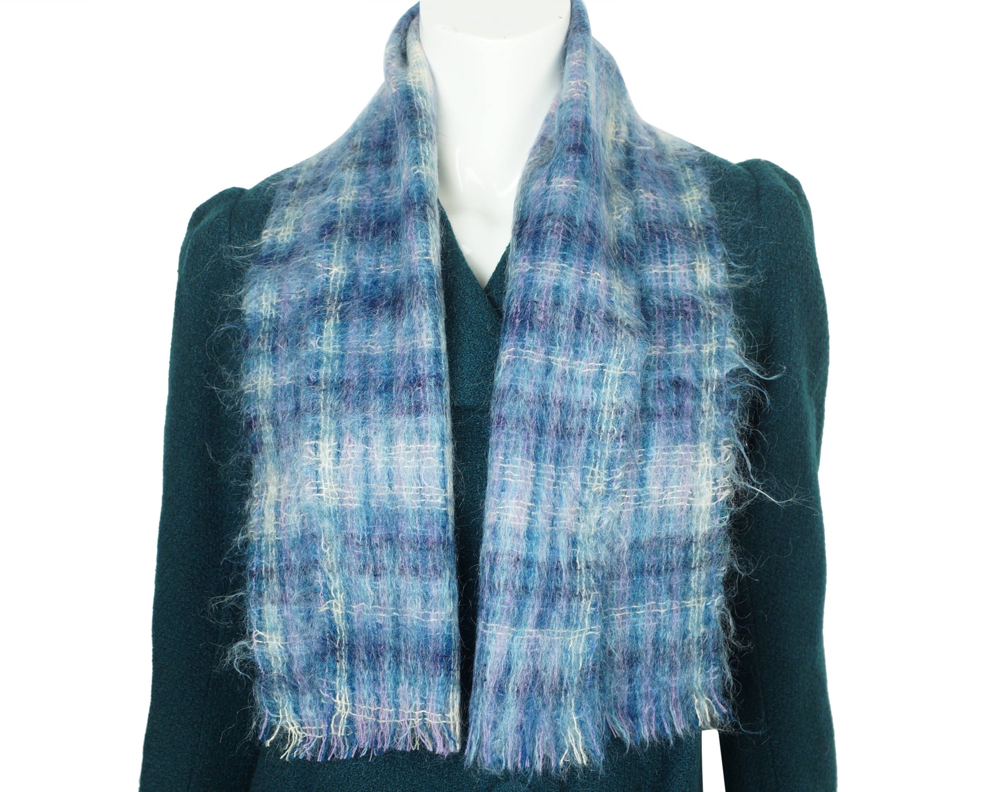 Vintage 60s Wool and Mohair Scarf Blue & Violet Heather Tones - Poppy's Vintage Clothing