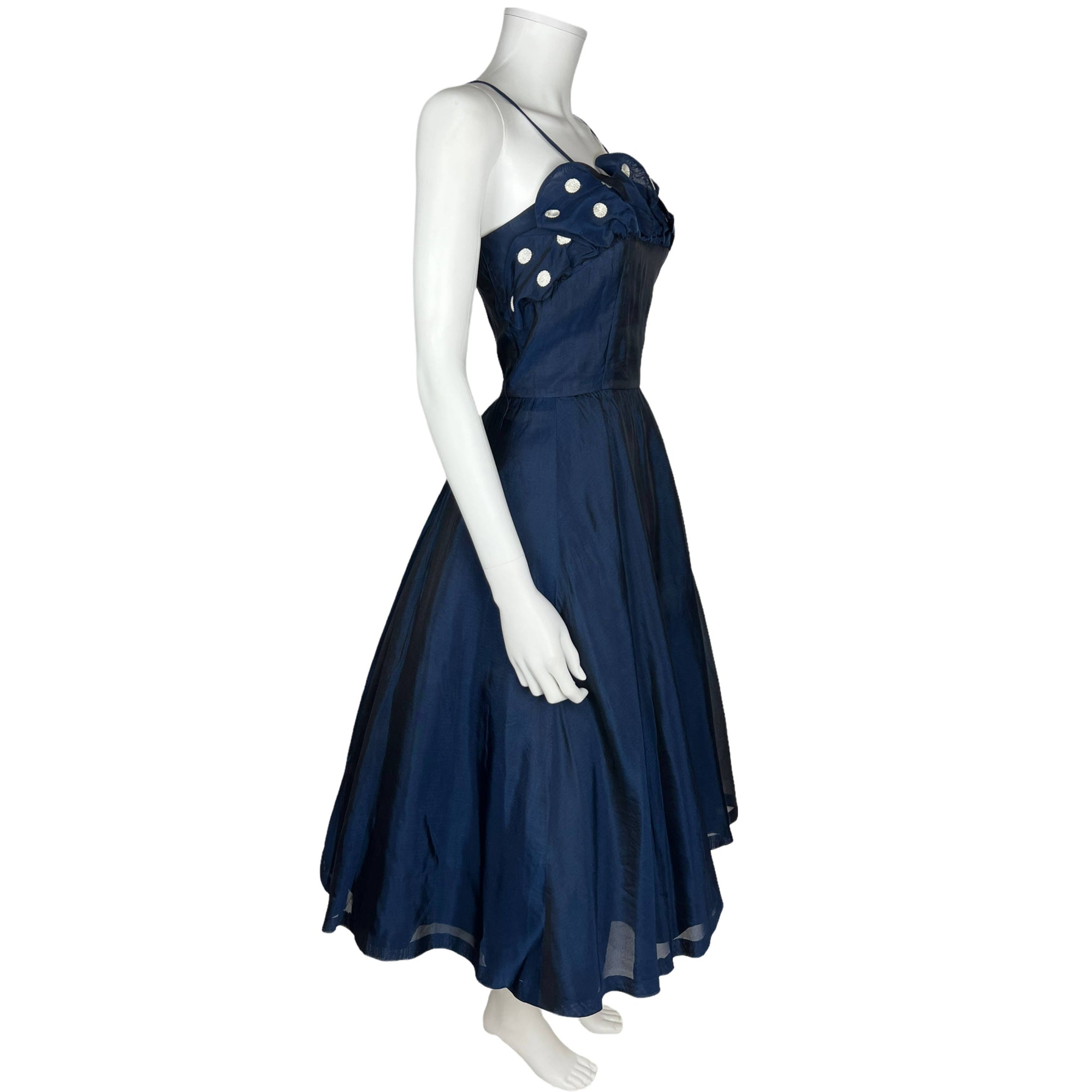 Vintage 50s Party Dress w Spaghetti Straps and Organza Shawl
