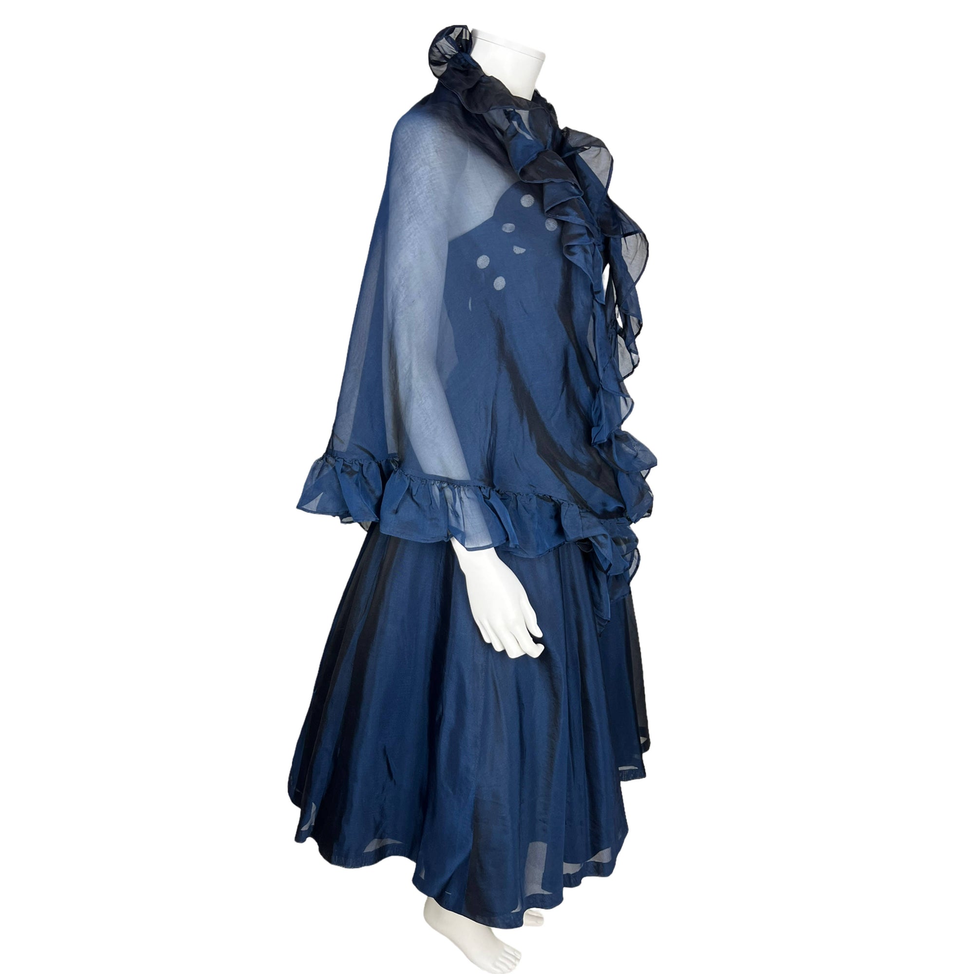 Vintage 50s Party Dress w Spaghetti Straps and Organza Shawl