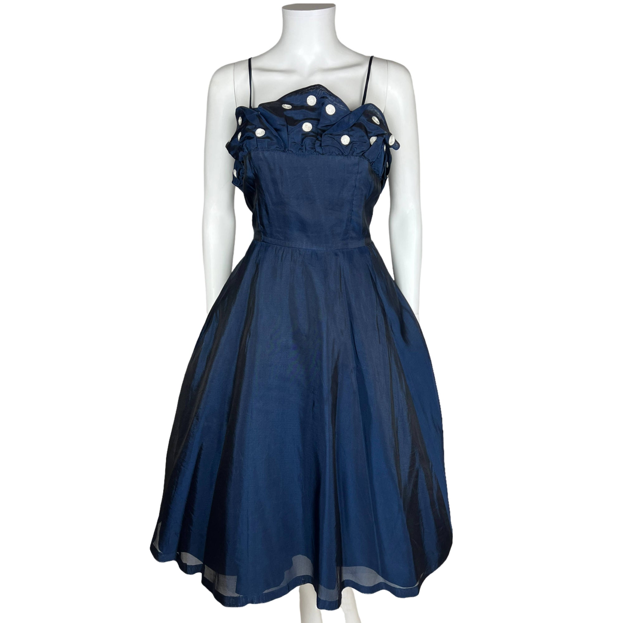 Vintage 50s Party Dress w Spaghetti Straps and Organza Shawl