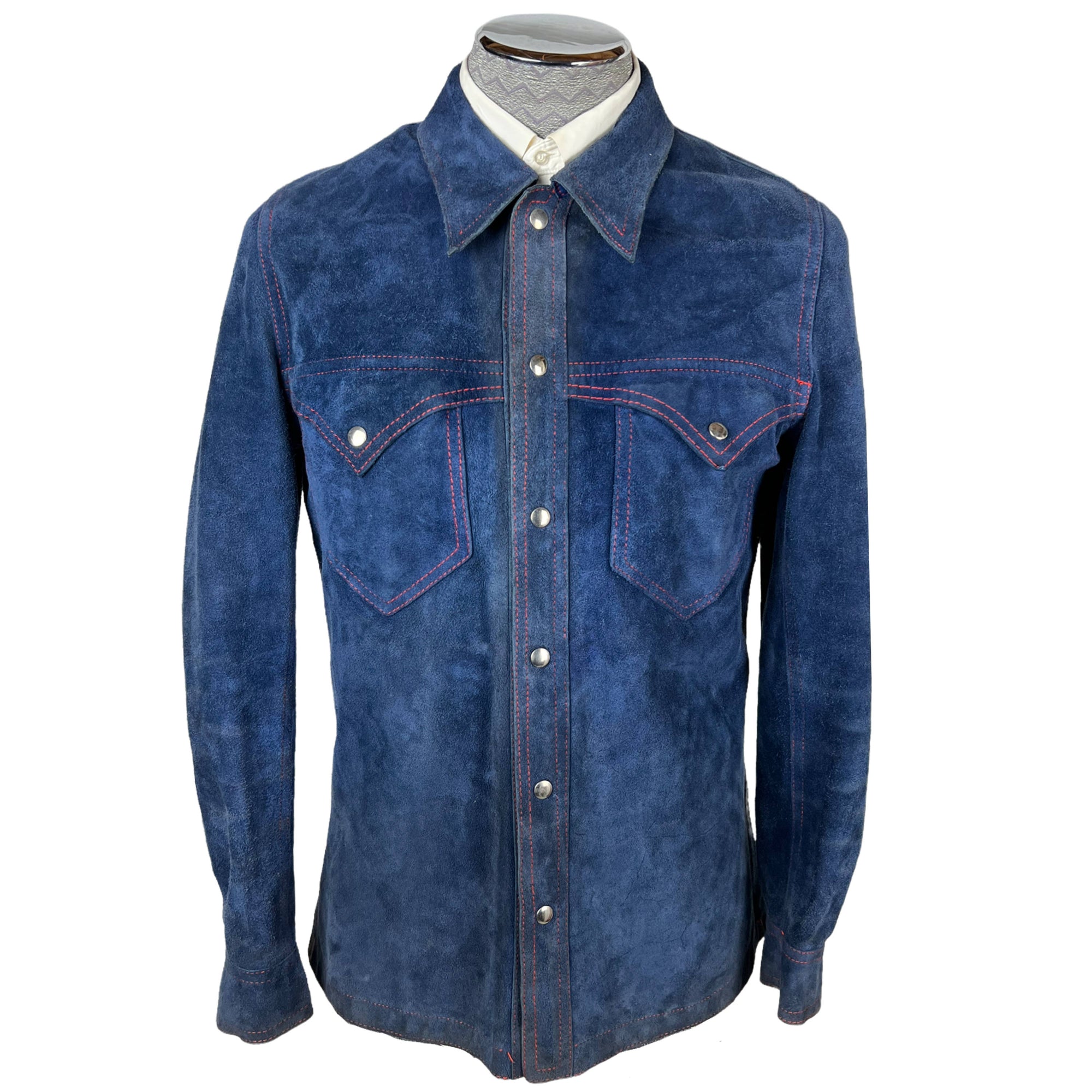 1970s Vintage Reversible Leather Jacket Blue Suede Mens Sz M