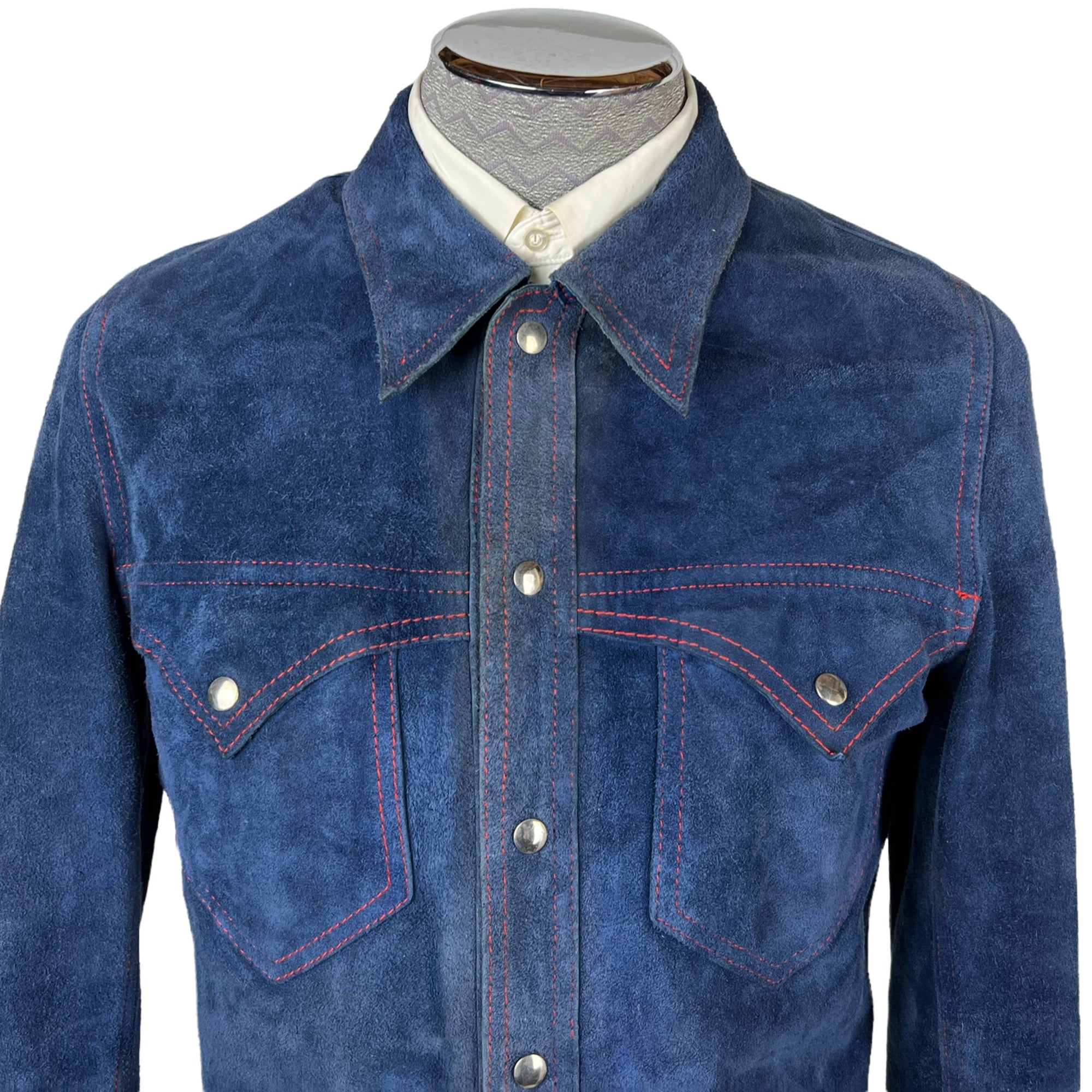 1970s Vintage Reversible Leather Jacket Blue Suede Mens Sz M