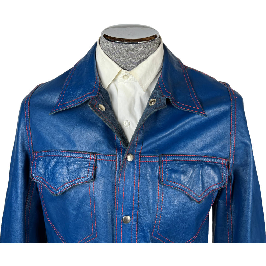 1970s Vintage Reversible Leather Jacket Blue Suede Mens Sz M
