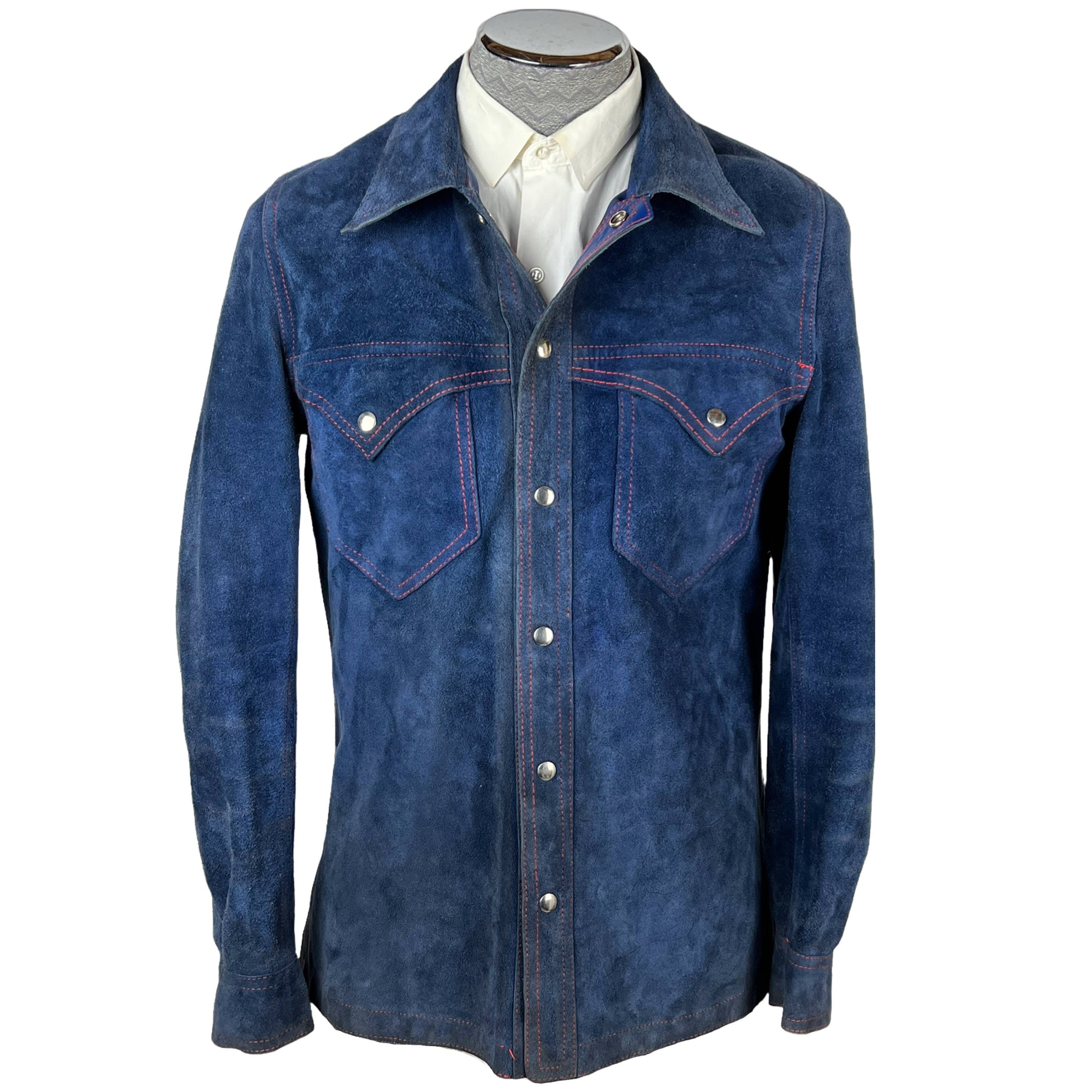 1970s Vintage Reversible Leather Jacket Blue Suede Mens Sz M