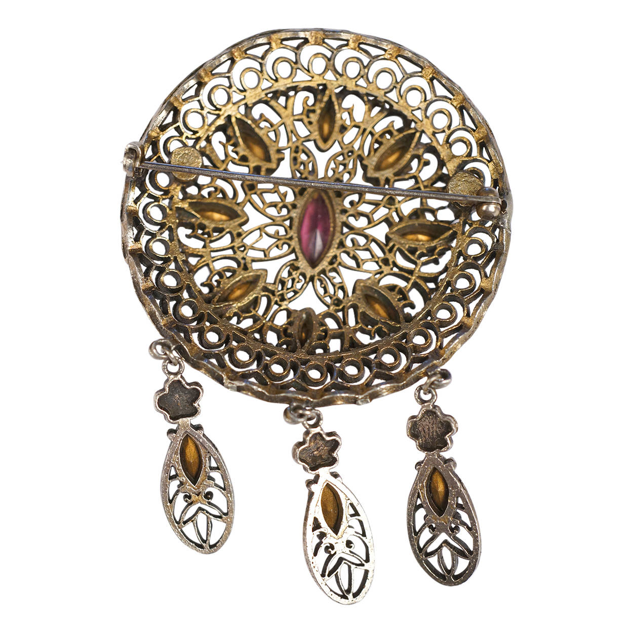 Vintage Bohemian Amethyst Rhinestone Brooch Gablonz Gurtler Work Brass Mount - Poppy's Vintage Clothing