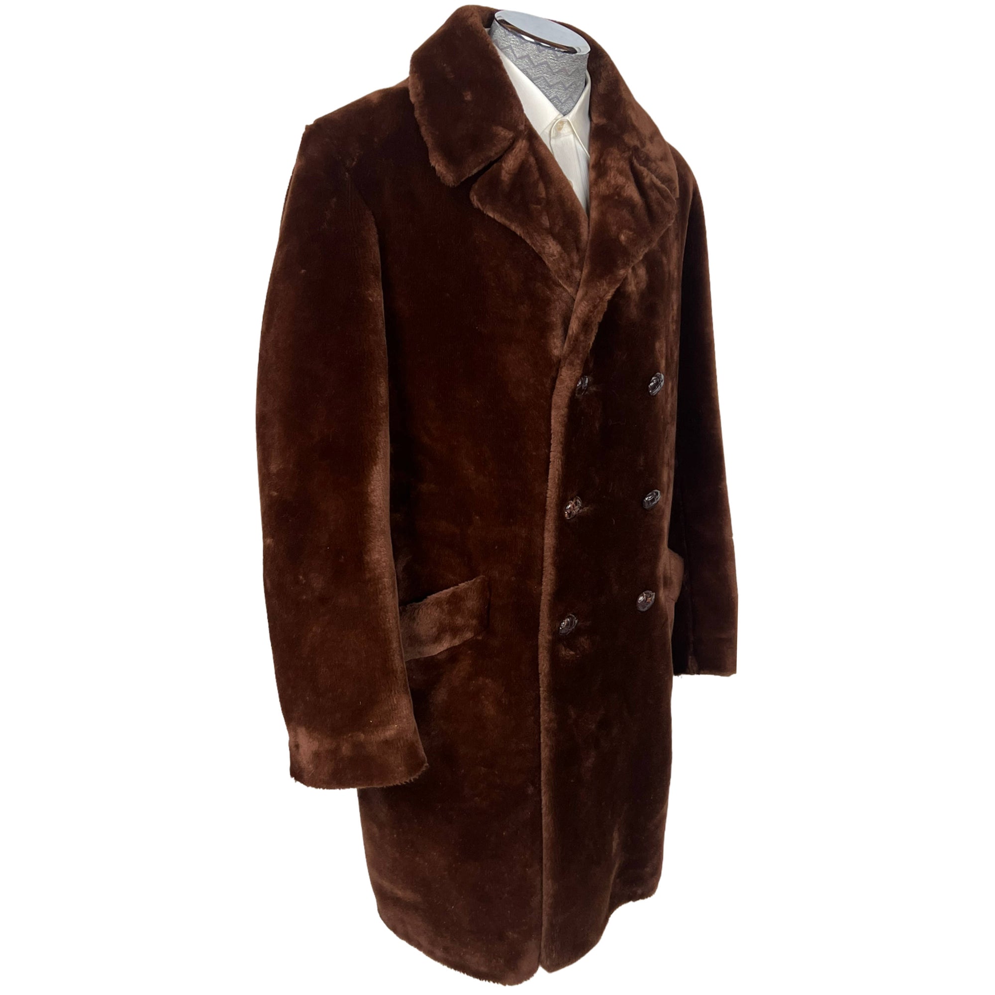 Vintage Faux Fur Overcoat 1960s Borg Alaskan Mens Coat 40 L