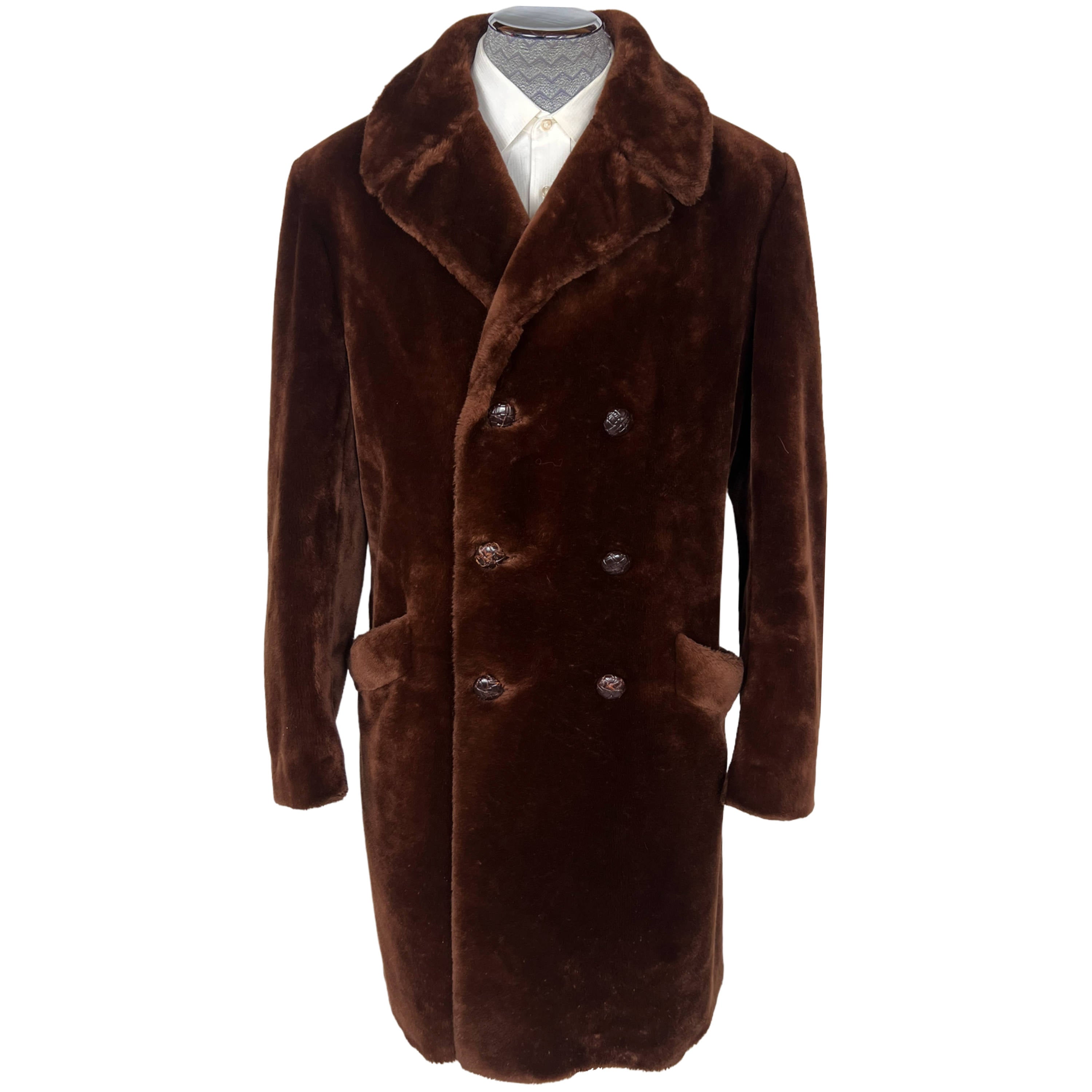 Vintage Faux Fur Overcoat 1960s Borg Alaskan Mens Coat 40 L