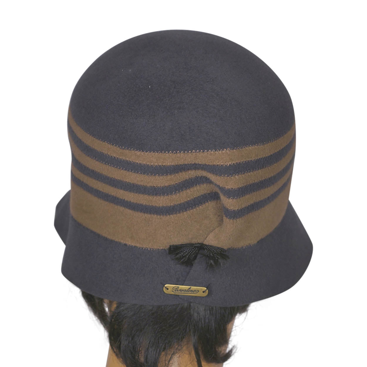 Vintage Borsalino Cloche Hat - Grey with Taupe Stripes Ladies Size 7 - Poppy's Vintage Clothing