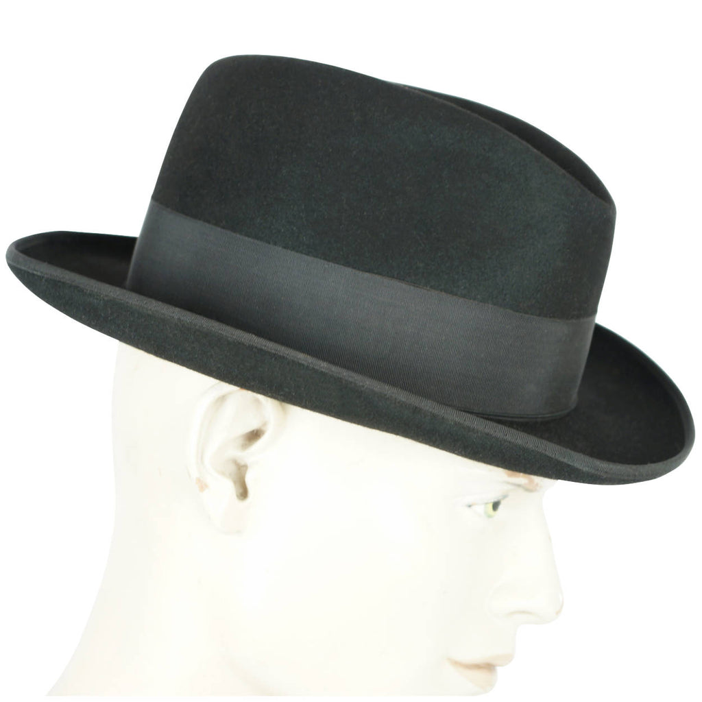 Vintage Borsalino Hat Mens Fedora Homburg Italy Black Size M - Poppy's Vintage Clothing