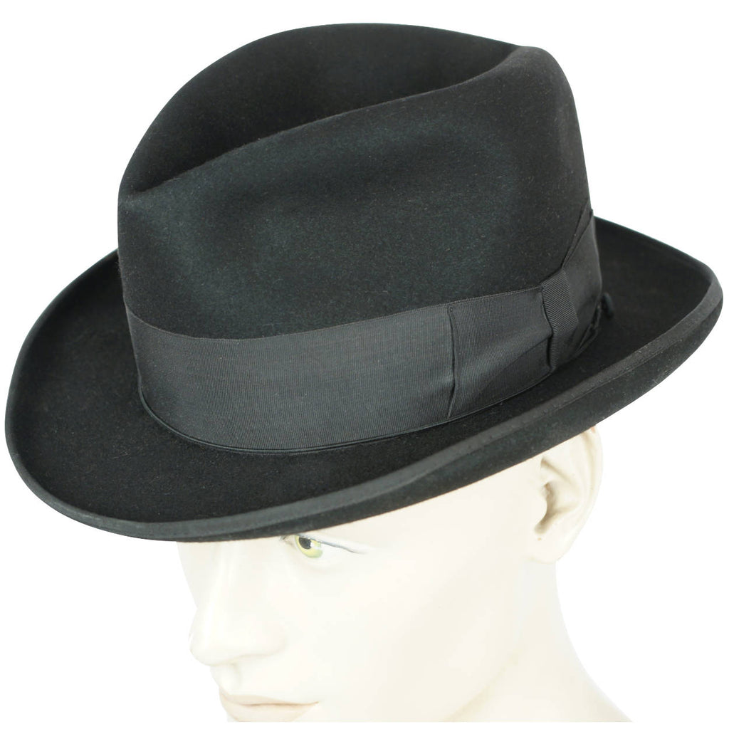 Vintage Borsalino Hat Mens Fedora Homburg Italy Black Size M - Poppy's Vintage Clothing