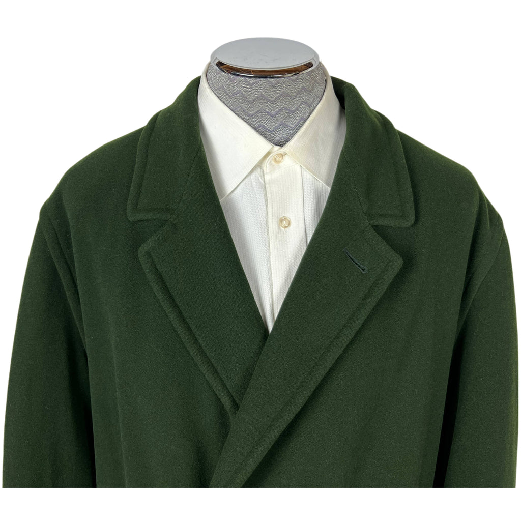 Vintage 1980s Hugo Boss Overcoat Green Wool Cashmere Size XL