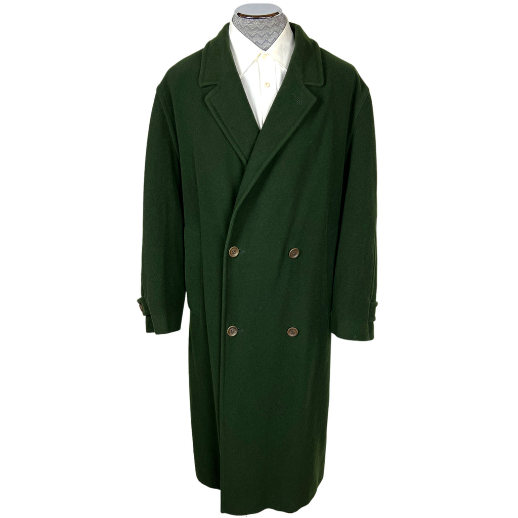 Vintage 1980s Hugo Boss Overcoat Green Wool Cashmere Size XL