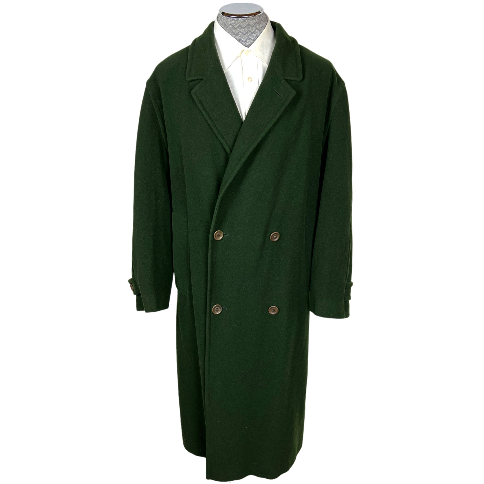 Vintage 1980s Hugo Boss Overcoat Green Wool Cashmere Size XL