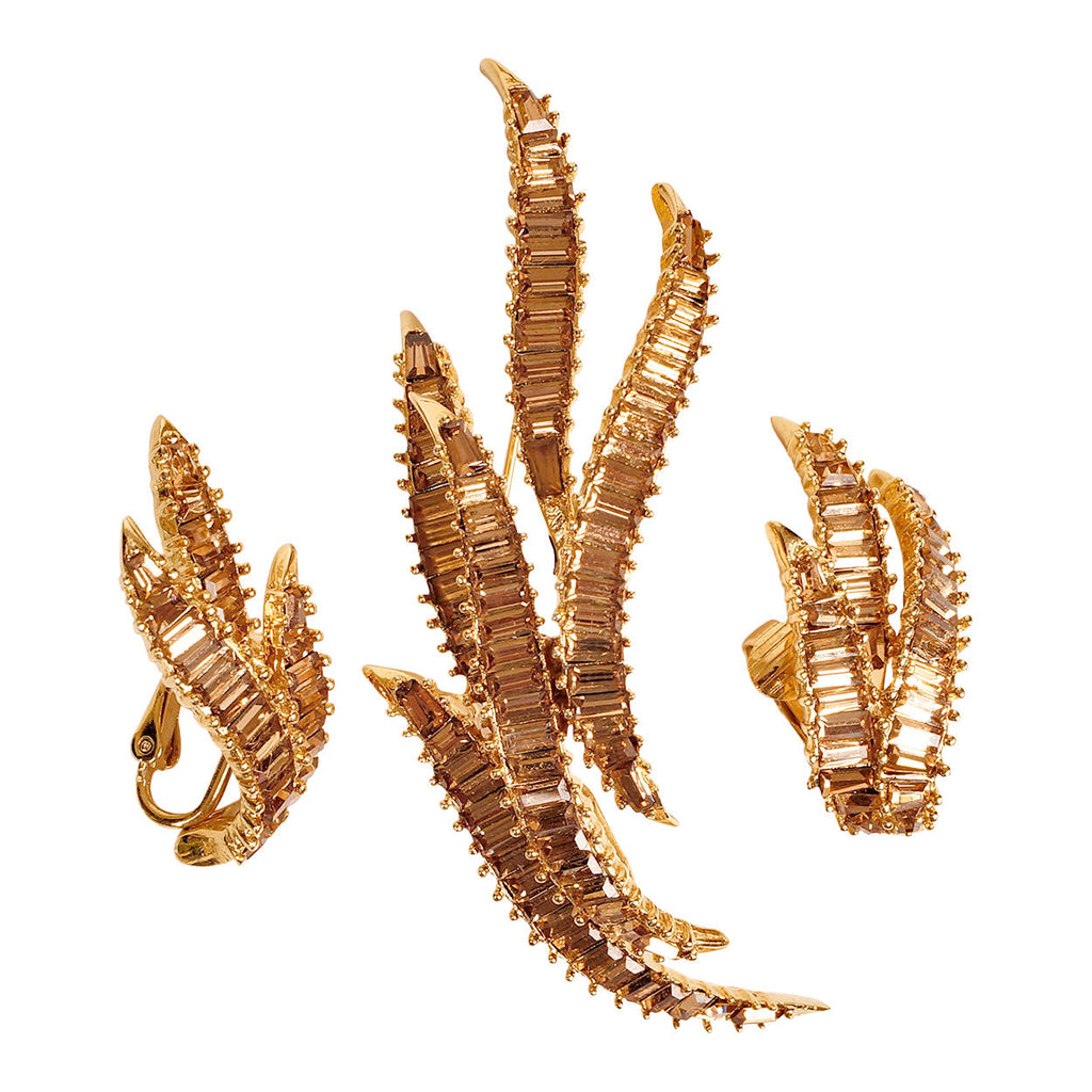 Vintage Marcel Boucher Topaz Rhinestone Brooch &amp; Earrings 9331E Demi Parure - Poppy's Vintage Clothing