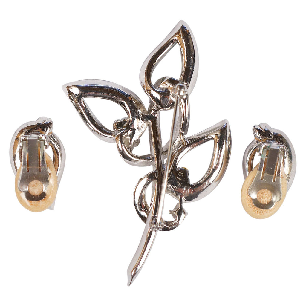 Vintage Marcel Boucher Green Rhinestone Brooch & Earrings Demi Parure - Poppy's Vintage Clothing