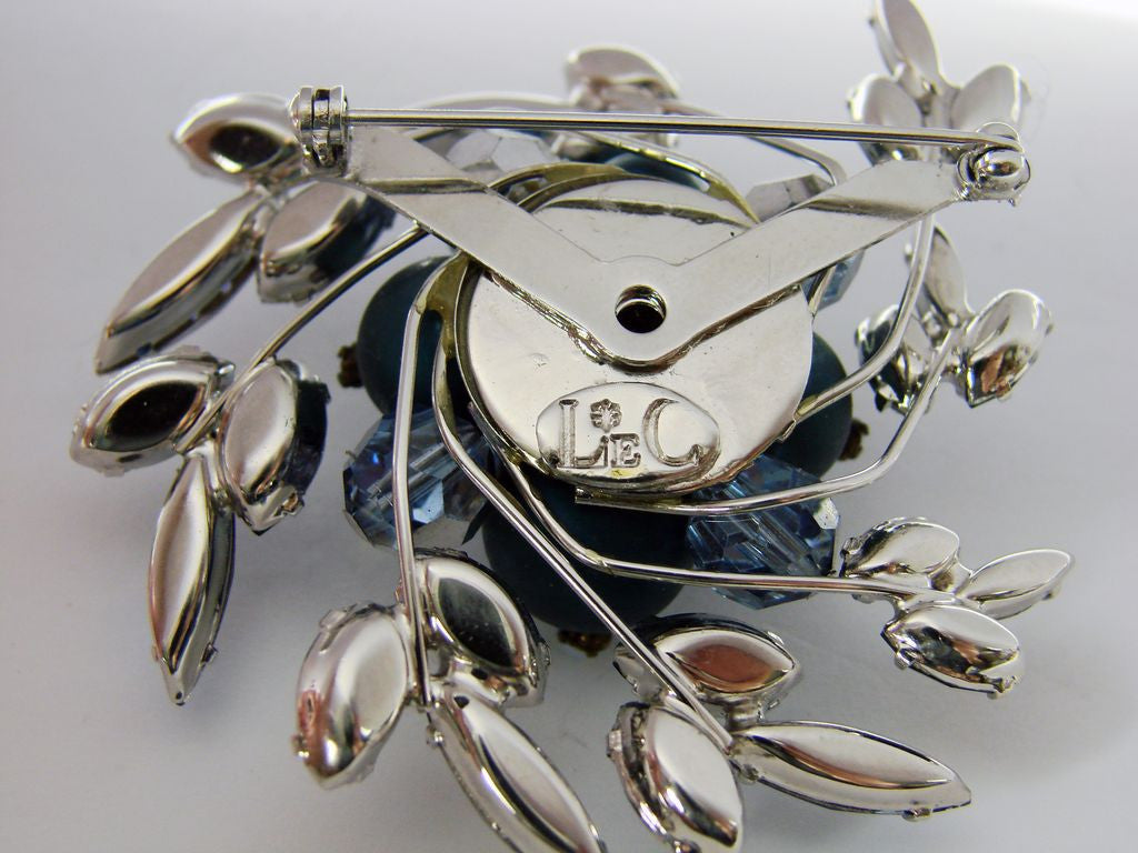 1950s Boucher Blue Brooch & Earrings Set - Poppy's Vintage Clothing