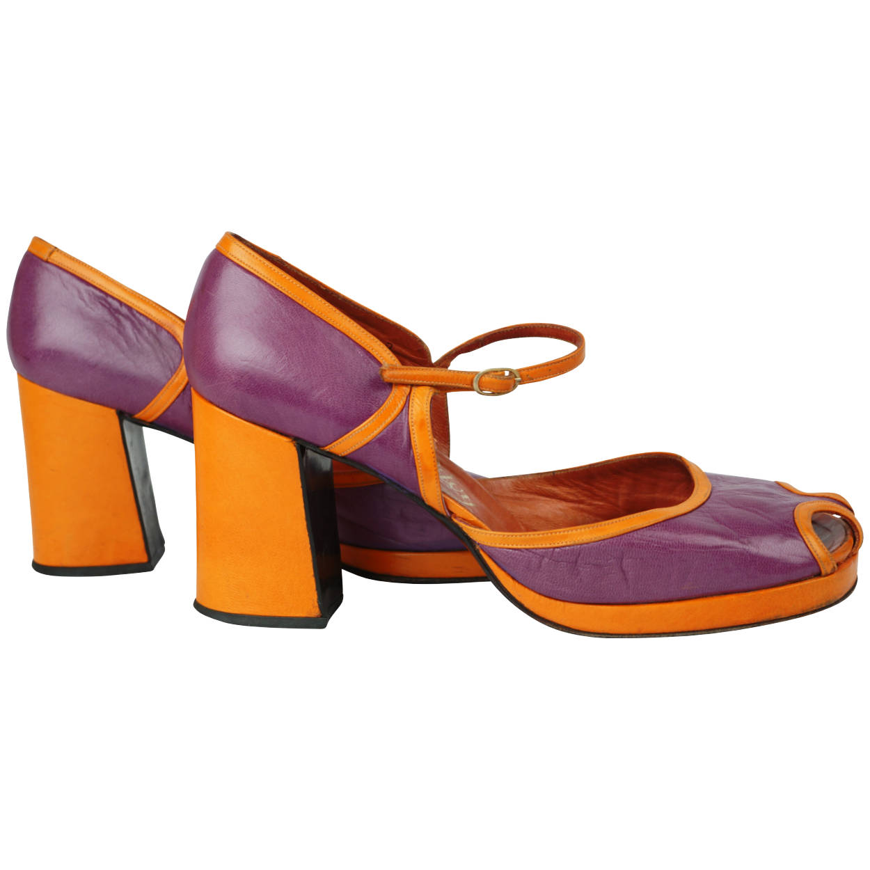 Vintage Chunky Shoes Purple & Orange 70s Platform Size 9 - Poppy's Vintage Clothing