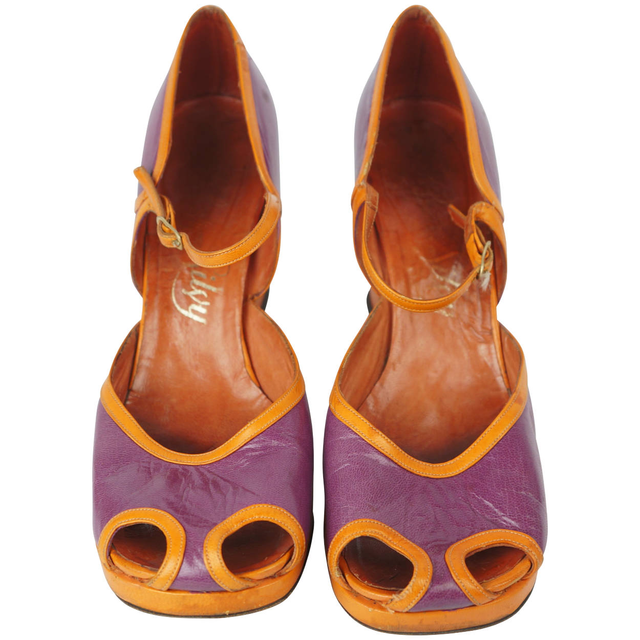 Vintage Chunky Shoes Purple & Orange 70s Platform Size 9 - Poppy's Vintage Clothing