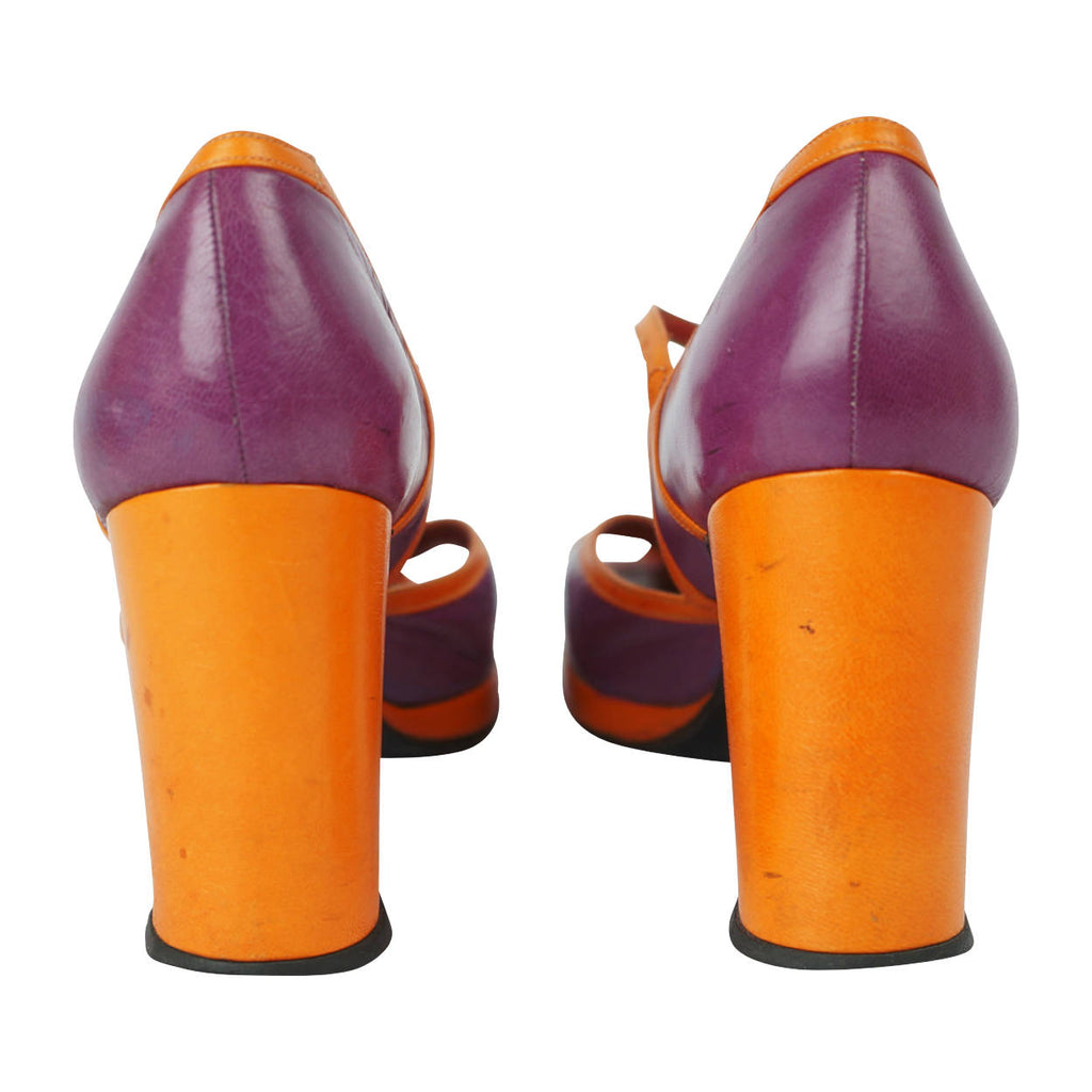 Vintage Chunky Shoes Purple & Orange 70s Platform Size 9 - Poppy's Vintage Clothing