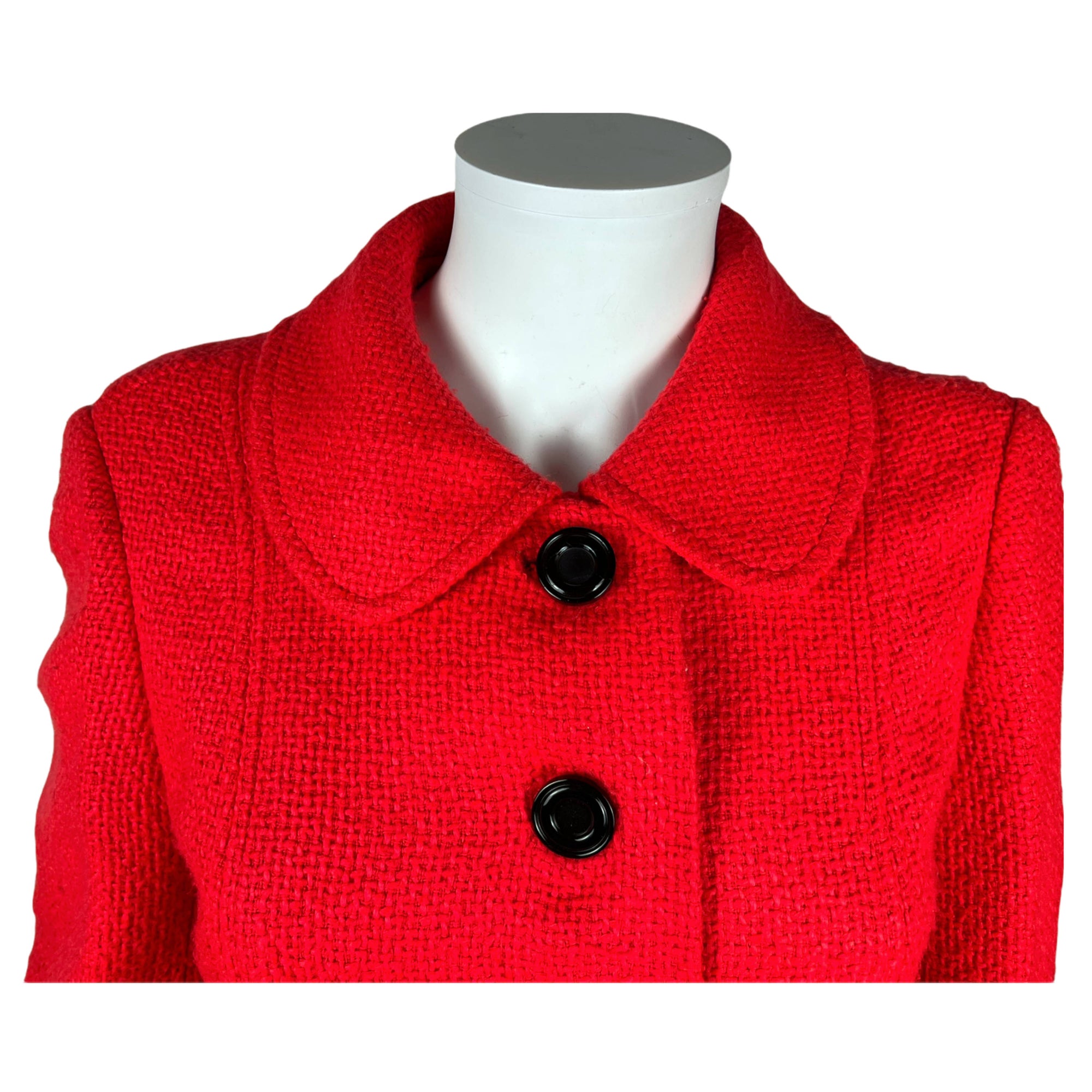 Vintage 1970s Spring Coat Bright Orange Red Acrylic Ladies M