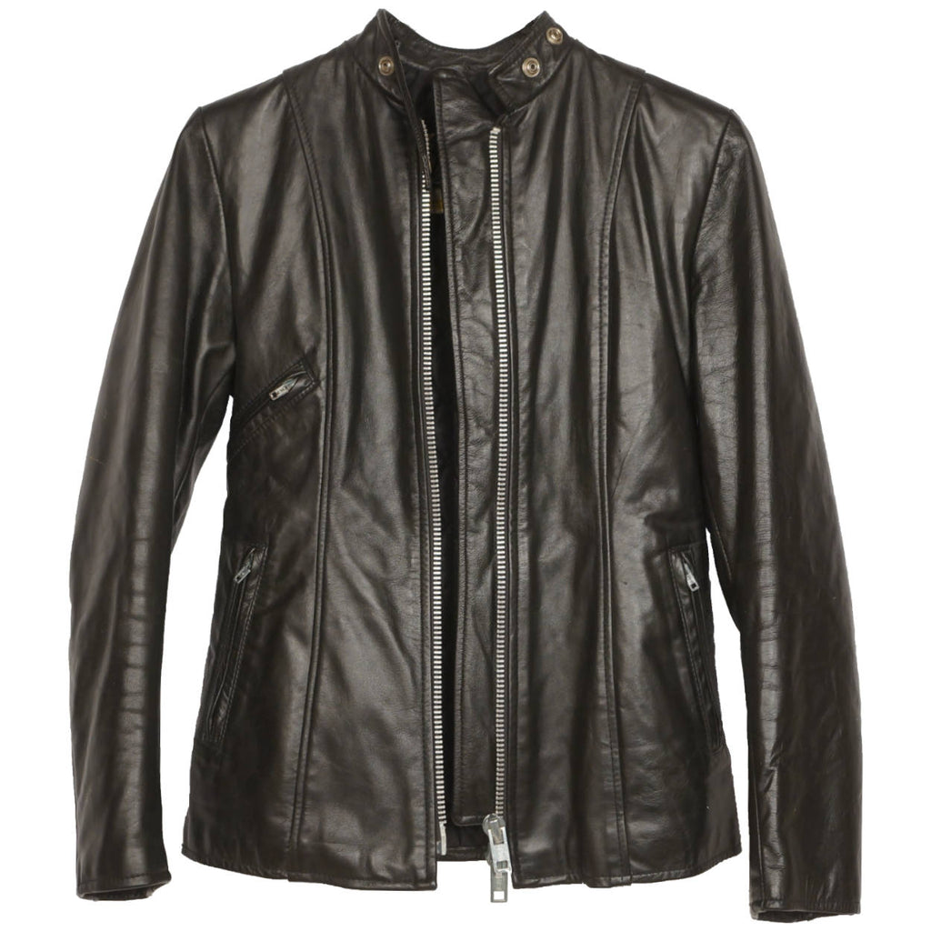Vintage Brimaco Cafe Racer Black Leather Motorcycle Jacket 1960s Ladies Small - Poppy's Vintage Clothing