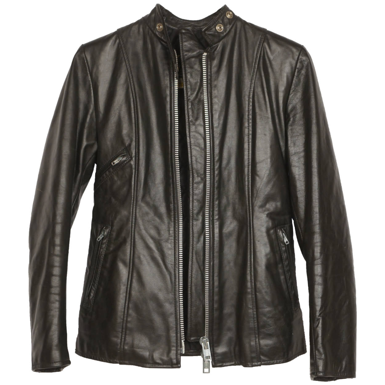 Vintage Brimaco Cafe Racer Black Leather Motorcycle Jacket 1960s Ladies Small - Poppy's Vintage Clothing