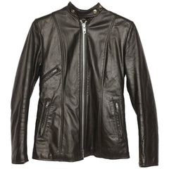 Vintage Brimaco Cafe Racer Black Leather Motorcycle Jacket 1960s Ladies Small - Poppy's Vintage Clothing