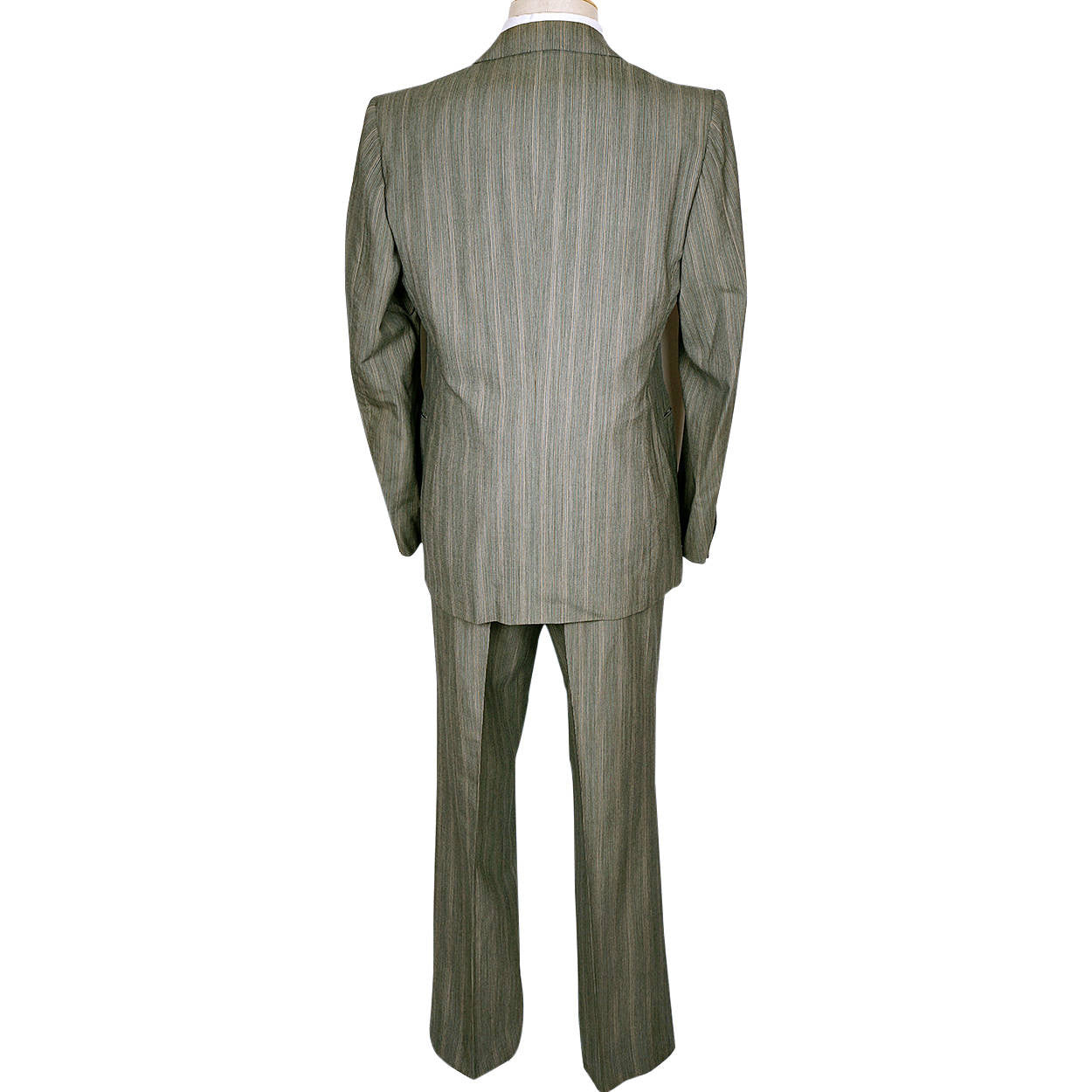 Vintage 70s Brioni Mens Suit Green Pinstripe Italian Tailoring Size M - Poppy's Vintage Clothing