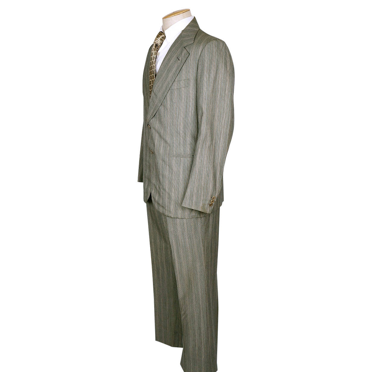 Vintage 70s Brioni Mens Suit Green Pinstripe Italian Tailoring Size M - Poppy's Vintage Clothing