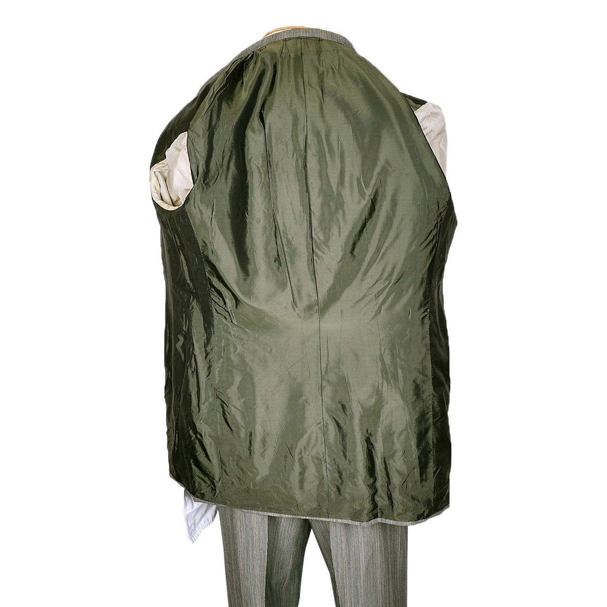 Vintage 70s Brioni Mens Suit Green Pinstripe Italian Tailoring Size M - Poppy's Vintage Clothing