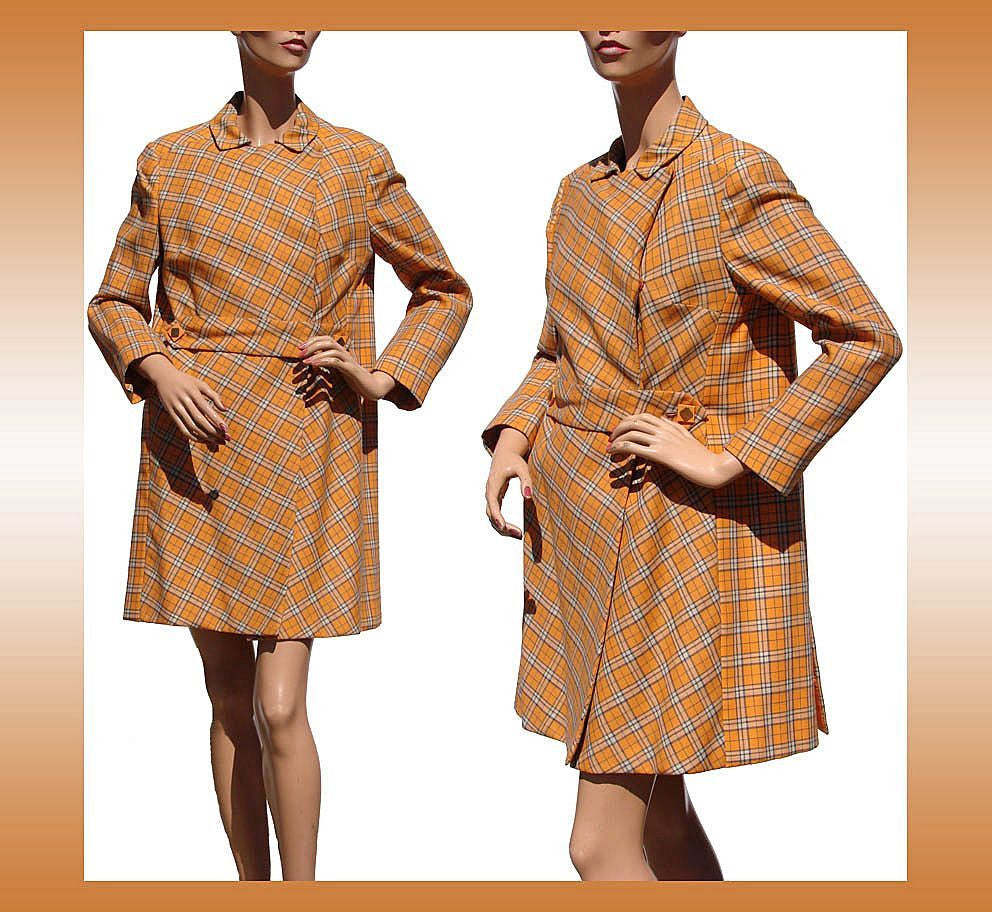 Vintage 1960s Mod Orange Wool Plaid Coat - Brioni - Couture - Poppy's Vintage Clothing