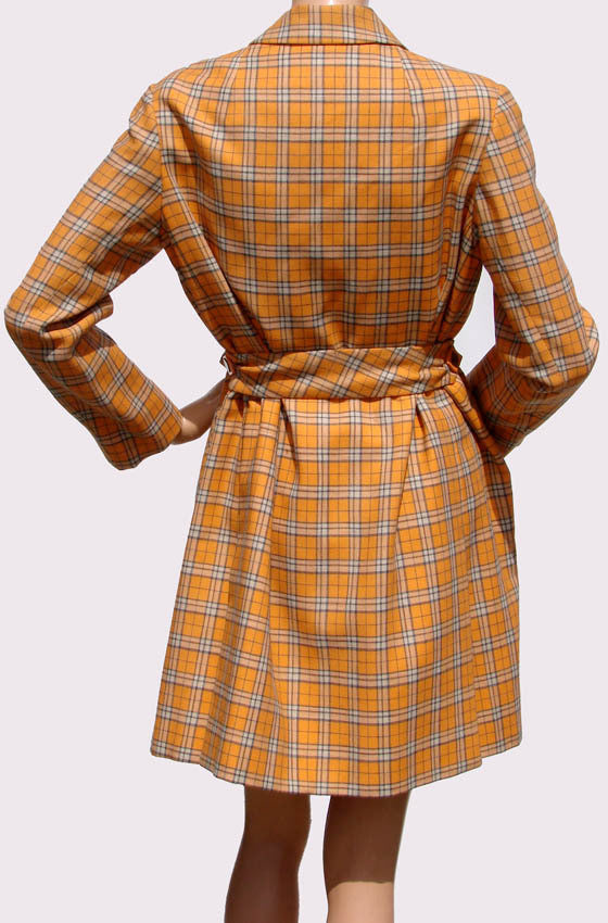 Vintage 1960s Mod Orange Wool Plaid Coat - Brioni - Couture - Poppy's Vintage Clothing