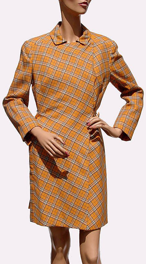 Vintage 1960s Mod Orange Wool Plaid Coat - Brioni - Couture - Poppy's Vintage Clothing