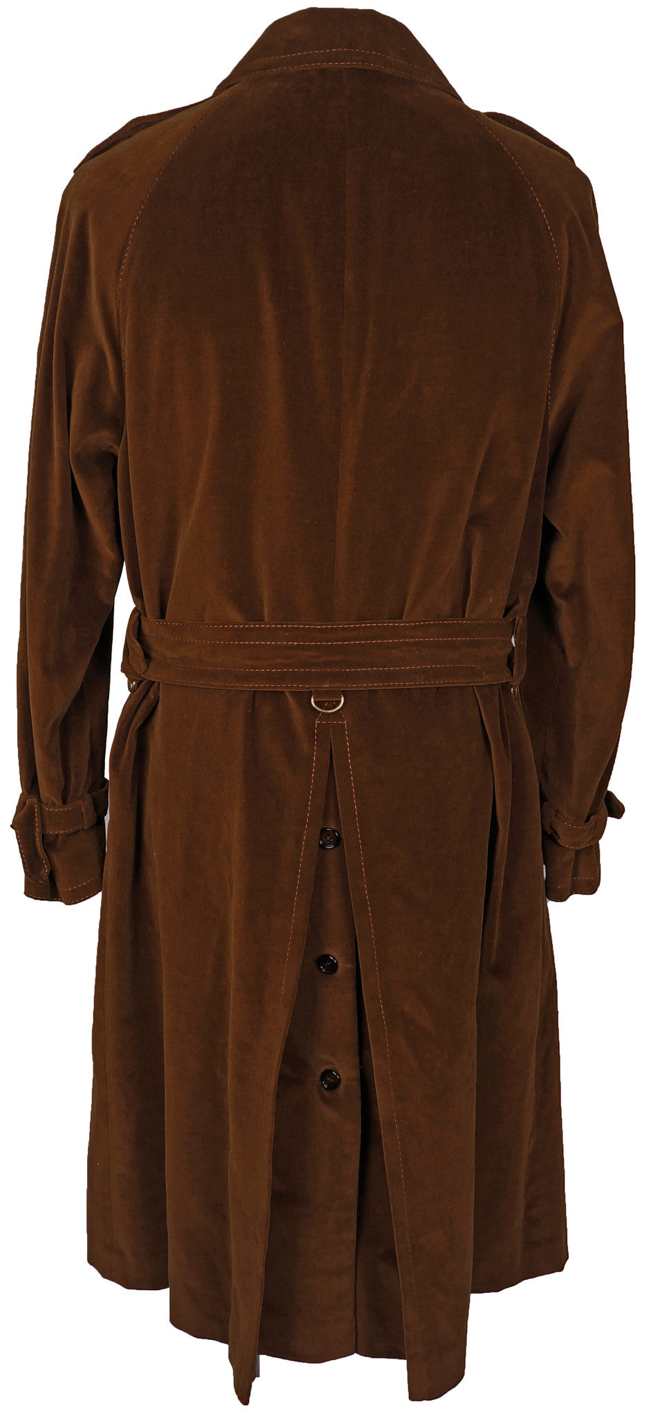 Vintage 70s Mens Mod Trench Coat Brown Velvet L - Poppy's Vintage Clothing
