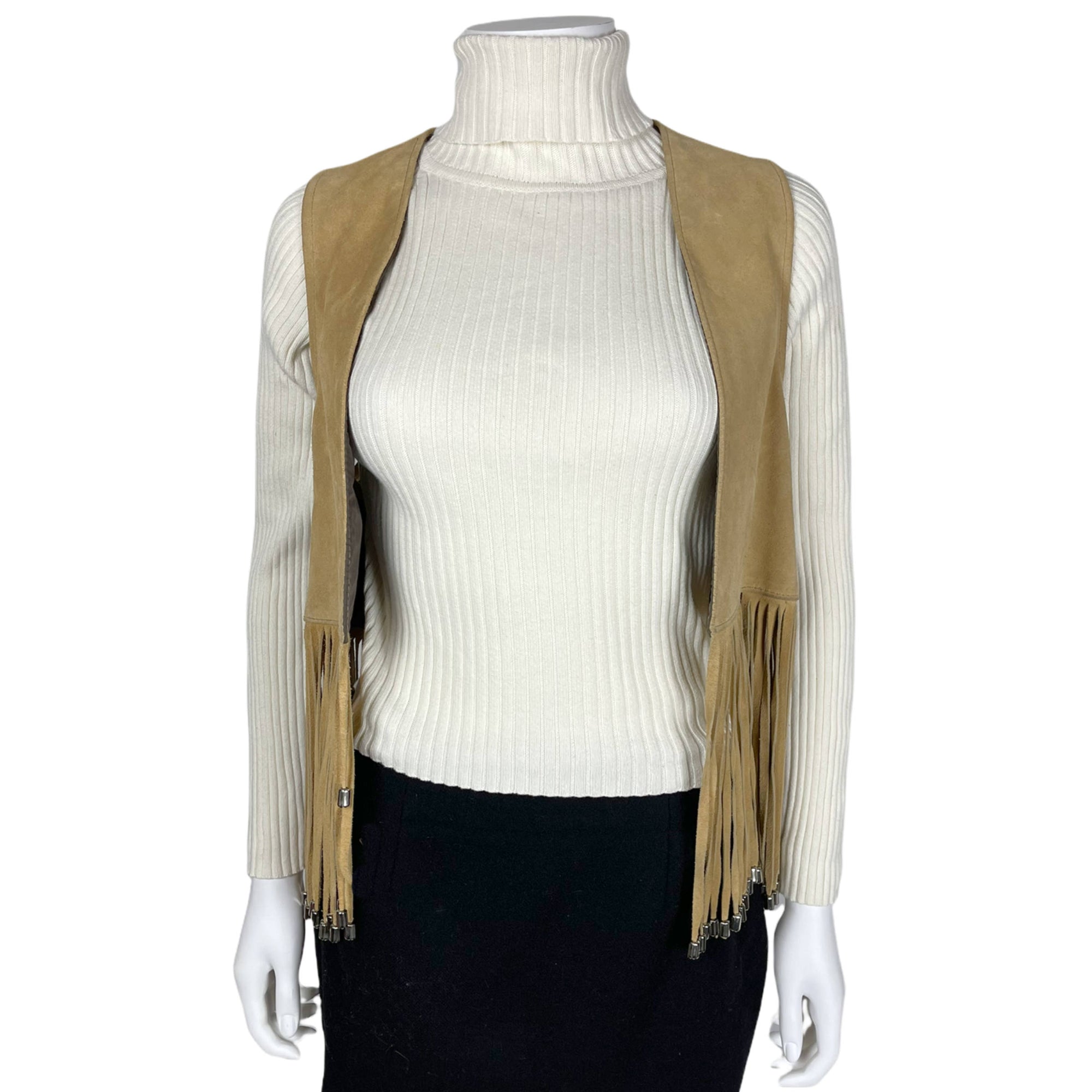 Vintage 1970s Hippie Suede Leather Fringed Vest Size M