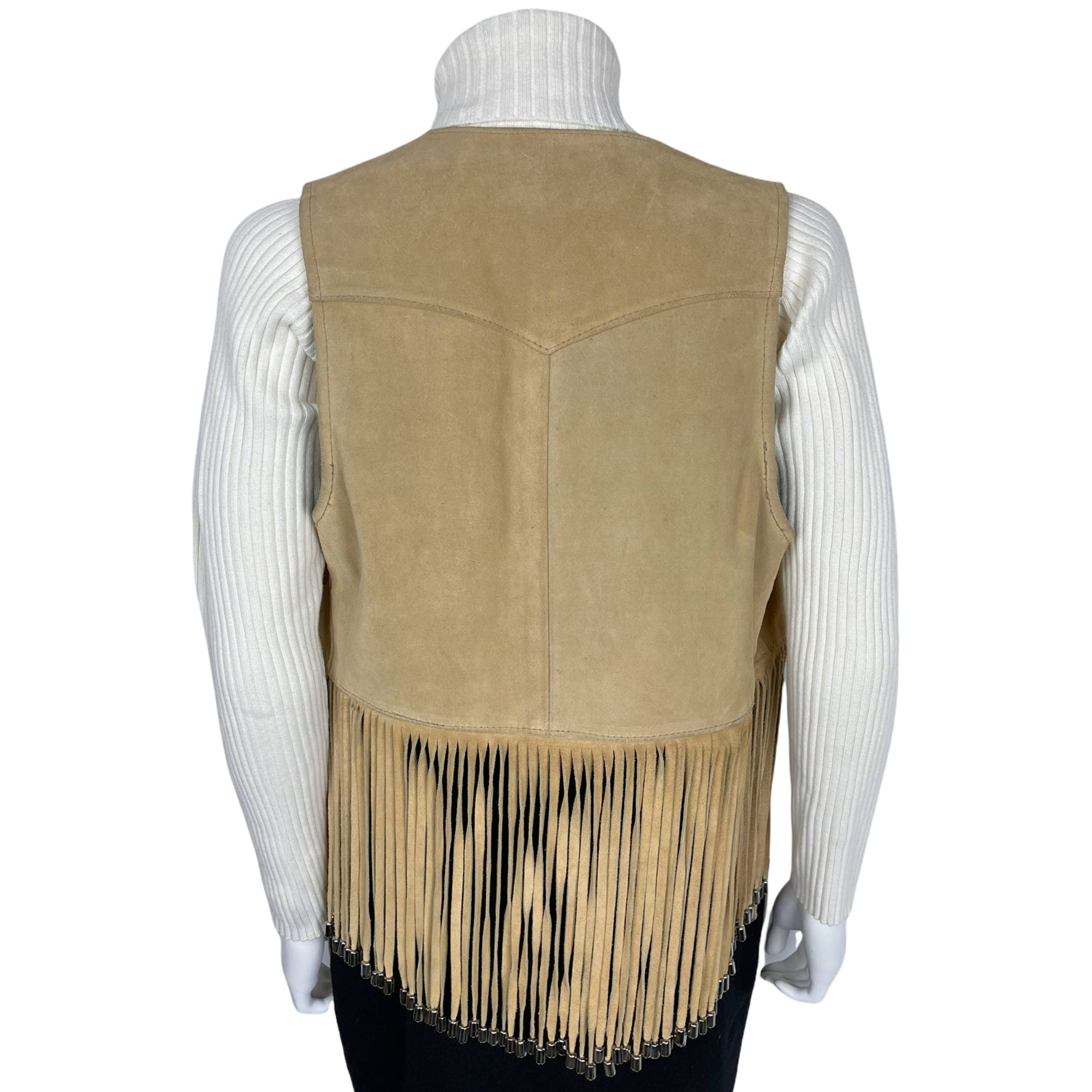 Vintage 1970s Hippie Suede Leather Fringed Vest Size M