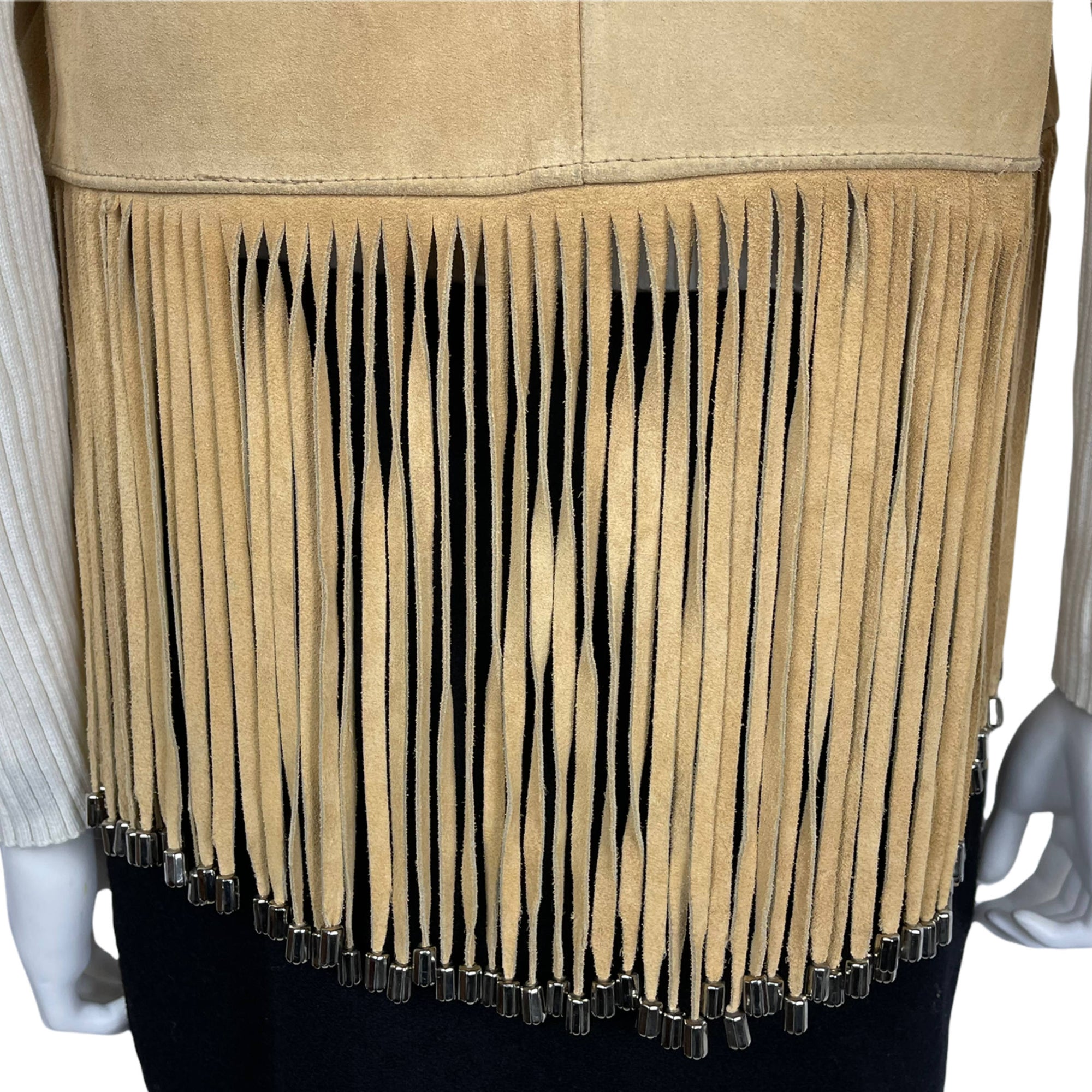 Vintage 1970s Hippie Suede Leather Fringed Vest Size M