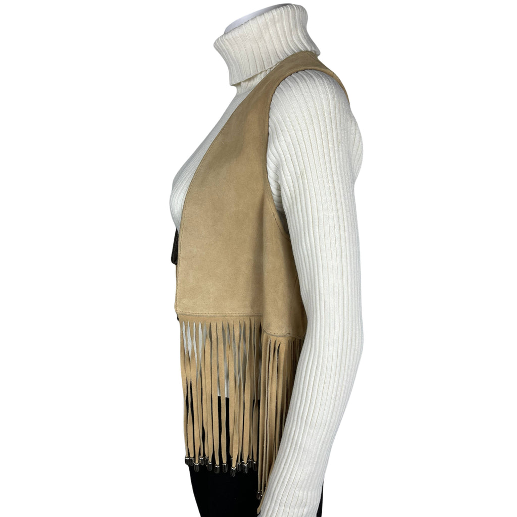 Vintage 1970s Hippie Suede Leather Fringed Vest Size M