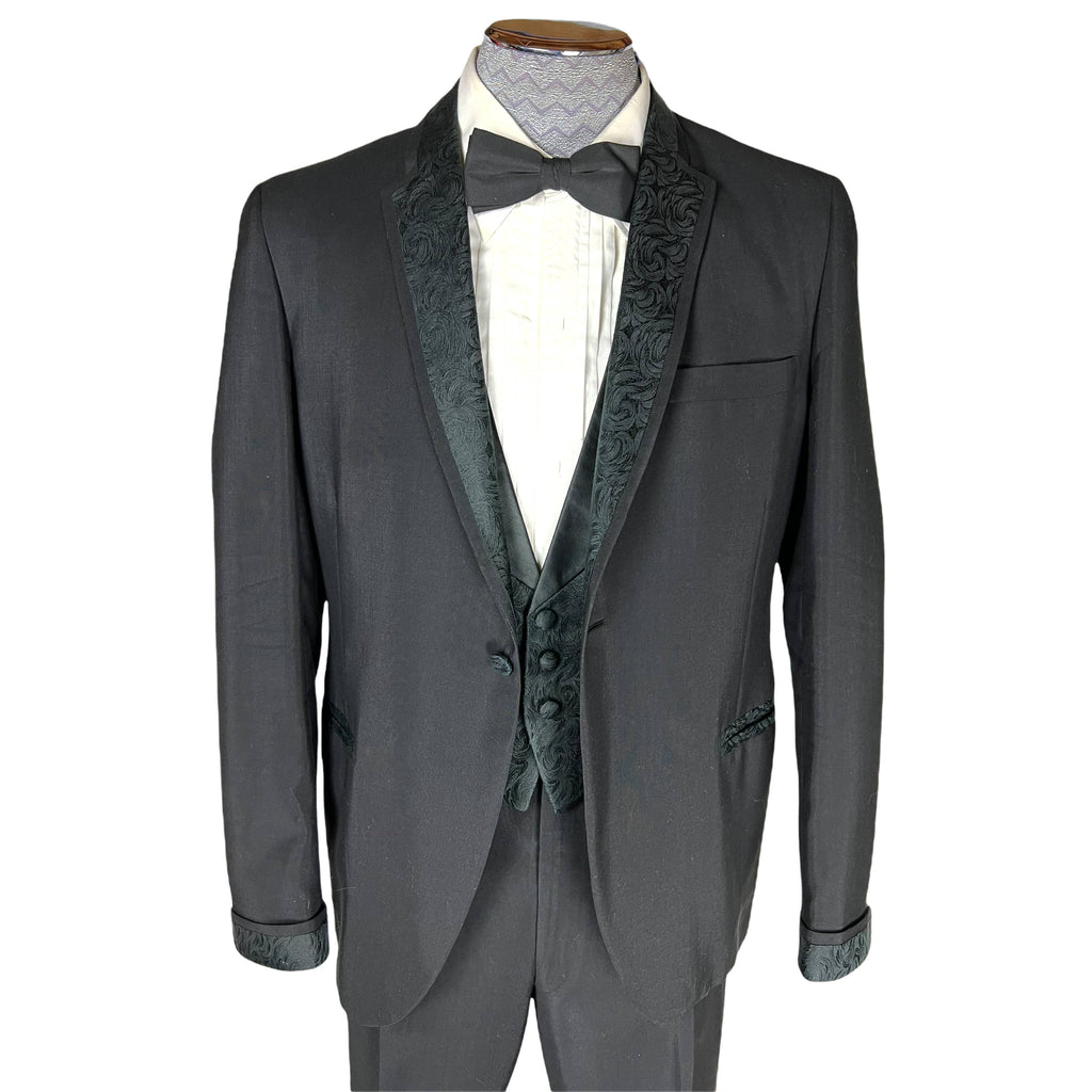 Vintage 1960s Brocade Tuxedo 3 Piece Mohair Wool Blend 1964