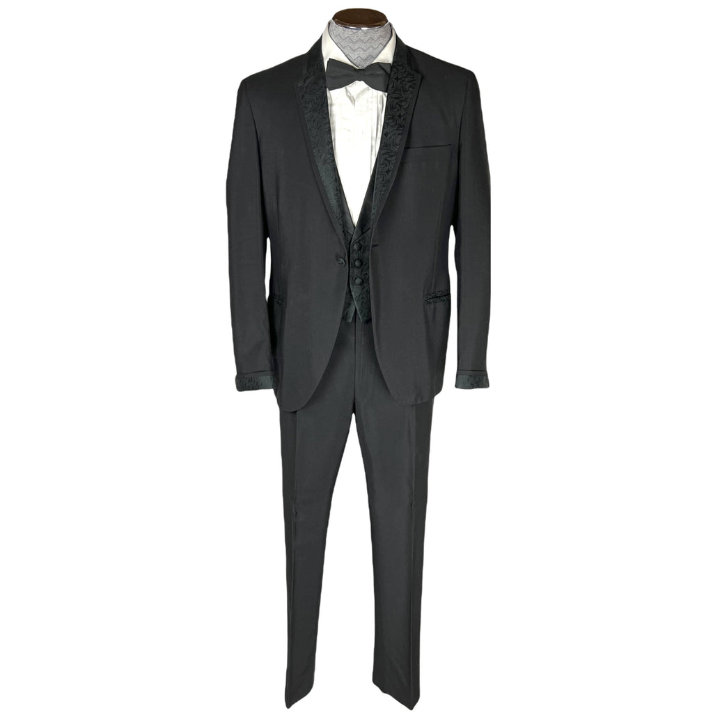 Vintage 1960s Brocade Tuxedo 3 Piece Mohair Wool Blend 1964