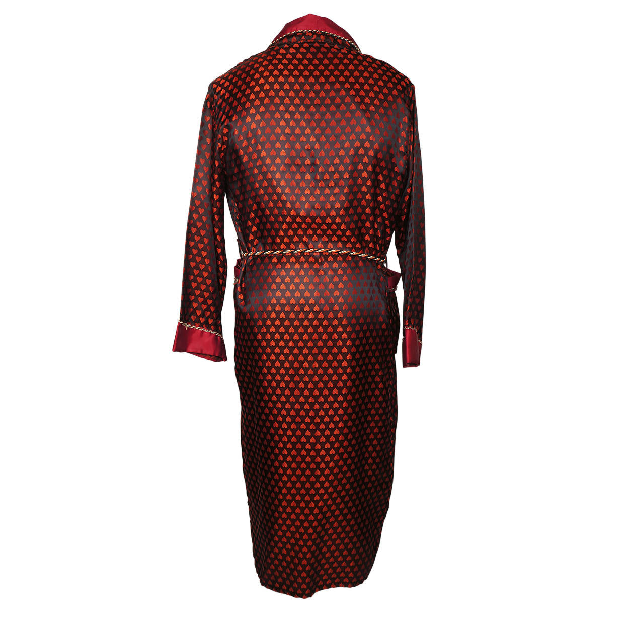 Vintage Mens Dressing Gown Woven Satin Robe with Hearts - Size M - Poppy's Vintage Clothing