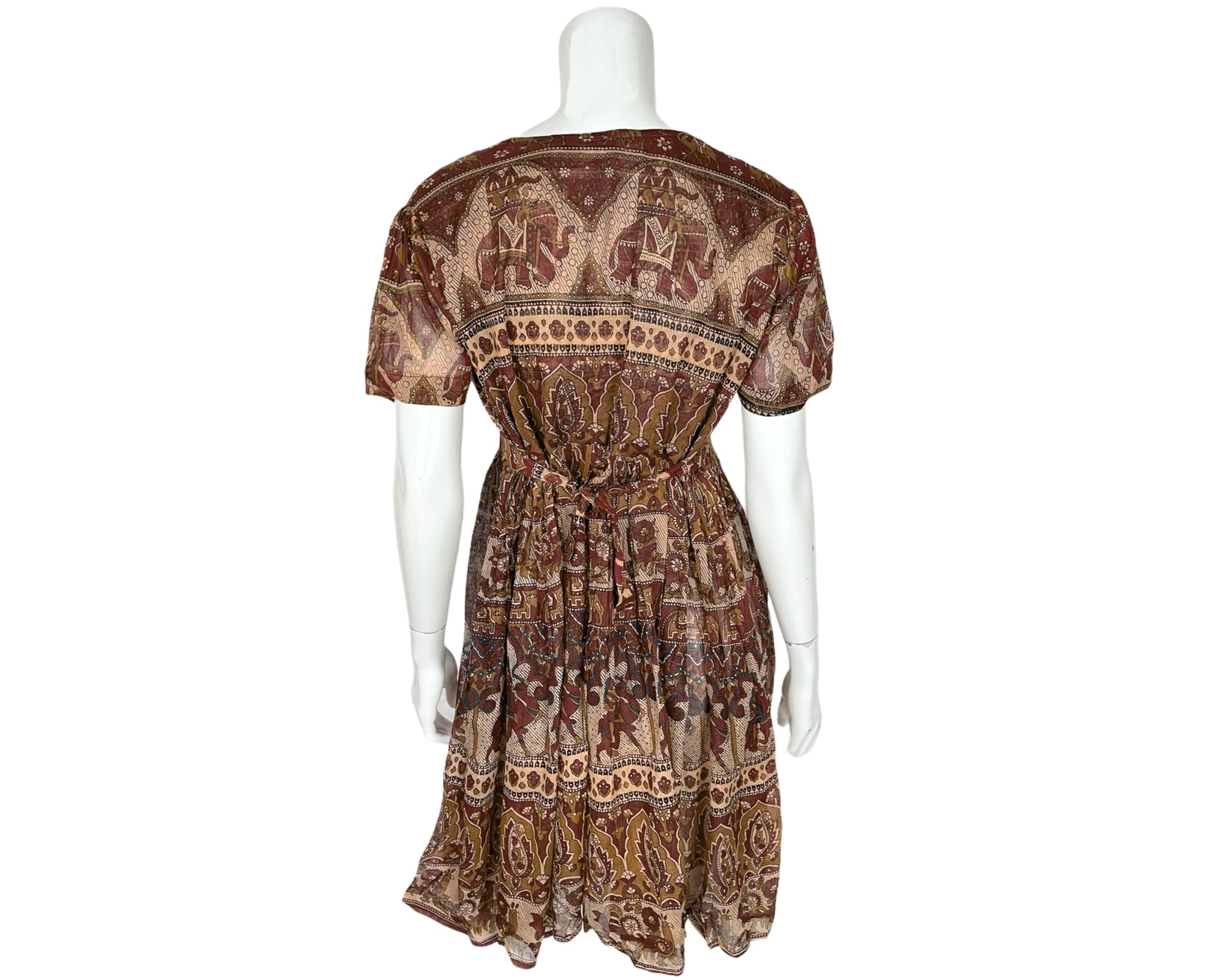 Vintage 1970s Indian Gauze Cotton Dress Elephant Print NOS
