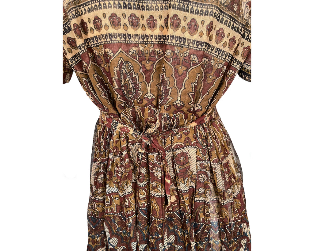 Vintage 1970s Indian Gauze Cotton Dress Elephant Print NOS